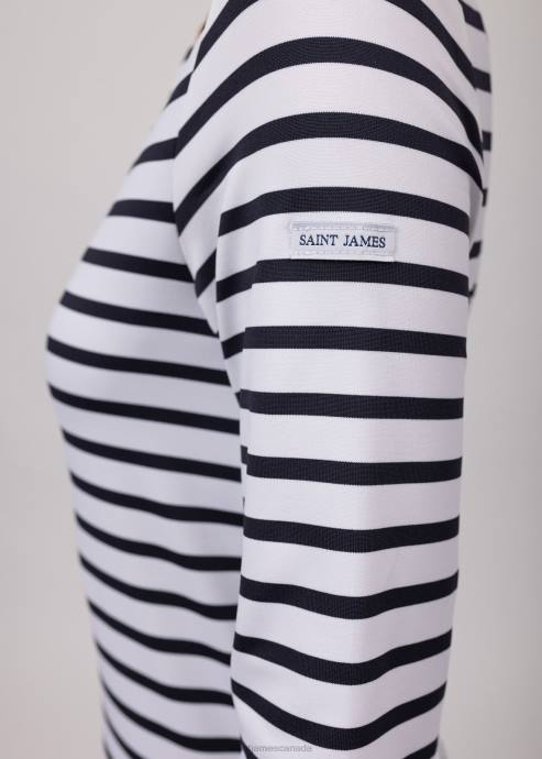 Saint James Unisex PHARE V4HD65 Boat Neck Striped Tunic with Slits Stretch fabric with UV Protection WHITE/NAVY - Image 6