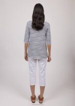 Saint James Unisex PHARE V4HD65 Boat Neck Striped Tunic with Slits Stretch fabric with UV Protection WHITE/NAVY - Image 7