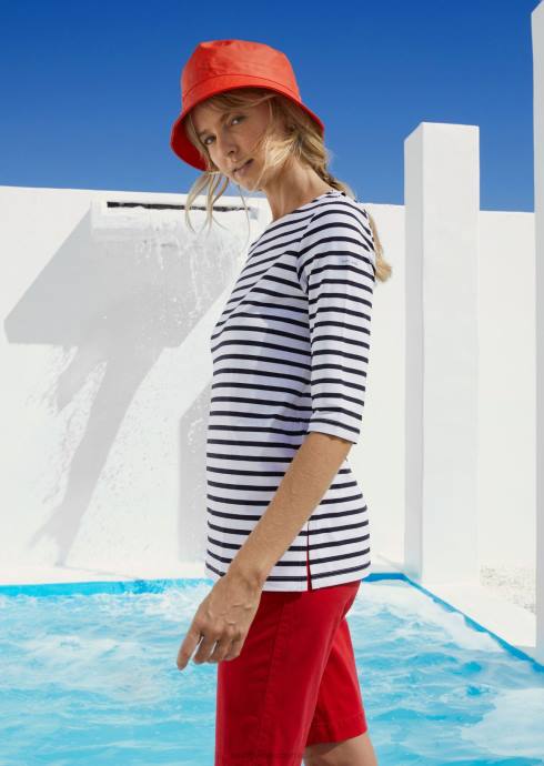 Saint James Unisex PHARE V4HD65 Boat Neck Striped Tunic with Slits Stretch fabric with UV Protection WHITE/NAVY - Image 1