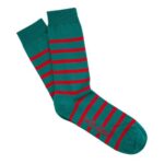 Saint James Unisex PIEDS RAYES V4HD135 Striped Socks EMERALD GREEN/RED
