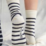 Saint James Unisex PIEDS RAYES V4HD26 Striped Socks ECRU/NAVY