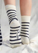Saint James Unisex PIEDS RAYES V4HD26 Striped Socks ECRU/NAVY