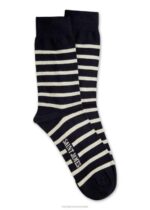Saint James Unisex PIEDS RAYES V4HD28 Striped Socks NAVY/ECRU - Image 2