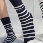 Saint James Unisex PIEDS RAYES V4HD28 Striped Socks NAVY/ECRU