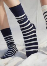 Saint James Unisex PIEDS RAYES V4HD28 Striped Socks NAVY/ECRU