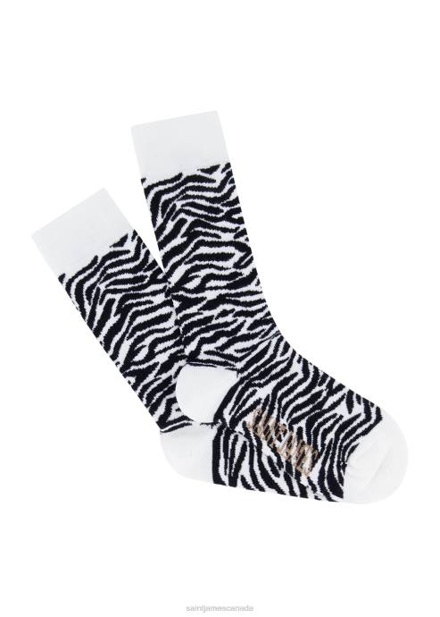 Saint James Unisex PIEDS ZEBRE V4HD131 Embroidered Socks IVORY/BLACK - Image 1