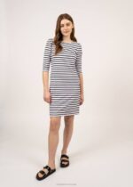 Saint James Unisex PROPRIANO III V4HD110 Form-Fitting Nautical Stripe Dress Anti-UV Stretch Fabric WHITE/NAVY - Image 2