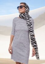 Saint James Unisex PROPRIANO III V4HD110 Form-Fitting Nautical Stripe Dress Anti-UV Stretch Fabric WHITE/NAVY