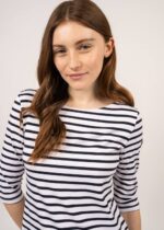 Saint James Unisex PROPRIANO III V4HD110 Form-Fitting Nautical Stripe Dress Anti-UV Stretch Fabric WHITE/NAVY - Image 4