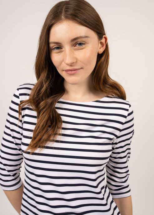Saint James Unisex PROPRIANO III V4HD110 Form-Fitting Nautical Stripe Dress Anti-UV Stretch Fabric WHITE/NAVY - Image 4