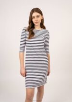 Saint James Unisex PROPRIANO III V4HD110 Form-Fitting Nautical Stripe Dress Anti-UV Stretch Fabric WHITE/NAVY - Image 5