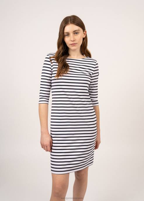 Saint James Unisex PROPRIANO III V4HD110 Form-Fitting Nautical Stripe Dress Anti-UV Stretch Fabric WHITE/NAVY - Image 5
