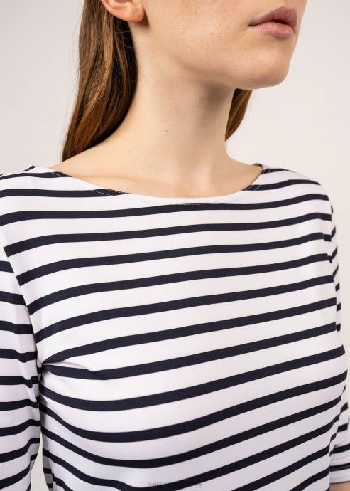 Saint James Unisex PROPRIANO III V4HD110 Form-Fitting Nautical Stripe Dress Anti-UV Stretch Fabric WHITE/NAVY - Image 6