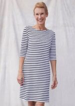 Saint James Unisex PROPRIANO III V4HD110 Form-Fitting Nautical Stripe Dress Anti-UV Stretch Fabric WHITE/NAVY - Image 7