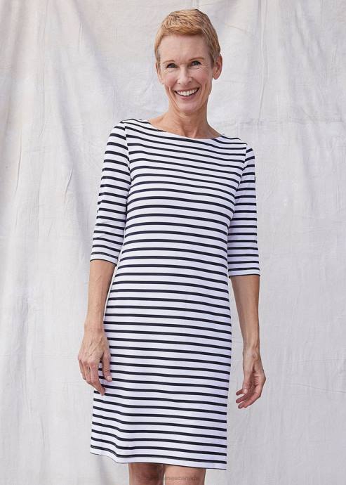Saint James Unisex PROPRIANO III V4HD110 Form-Fitting Nautical Stripe Dress Anti-UV Stretch Fabric WHITE/NAVY - Image 7