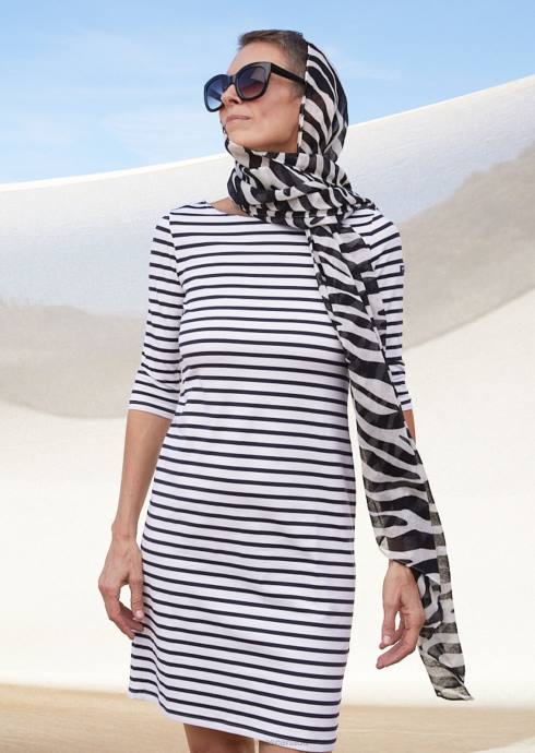 Saint James Unisex PROPRIANO III V4HD110 Form-Fitting Nautical Stripe Dress Anti-UV Stretch Fabric WHITE/NAVY - Image 1