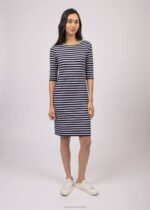 Saint James Unisex PROPRIANO III V4HD41 Form-Fitting Nautical Stripe Dress Anti-UV Stretch Fabric NAVY/WHITE - Image 2