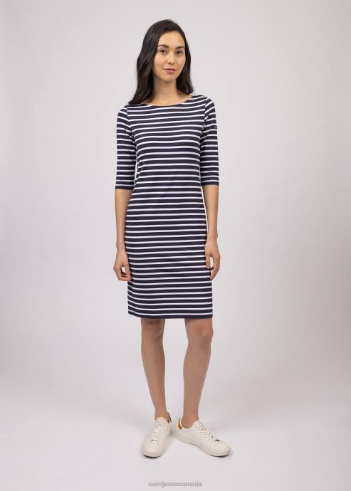 Saint James Unisex PROPRIANO III V4HD41 Form-Fitting Nautical Stripe Dress Anti-UV Stretch Fabric NAVY/WHITE - Image 2