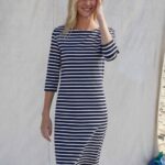 Saint James Unisex PROPRIANO III V4HD41 Form-Fitting Nautical Stripe Dress Anti-UV Stretch Fabric NAVY/WHITE