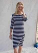 Saint James Unisex PROPRIANO III V4HD41 Form-Fitting Nautical Stripe Dress Anti-UV Stretch Fabric NAVY/WHITE