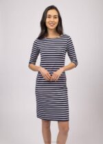Saint James Unisex PROPRIANO III V4HD41 Form-Fitting Nautical Stripe Dress Anti-UV Stretch Fabric NAVY/WHITE - Image 3