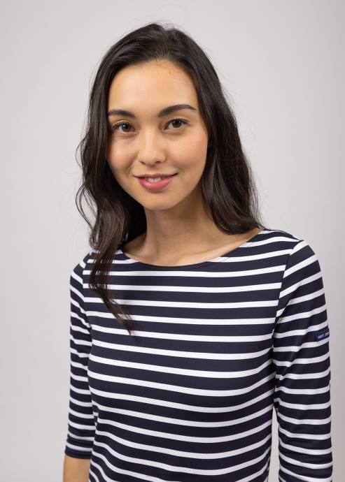 Saint James Unisex PROPRIANO III V4HD41 Form-Fitting Nautical Stripe Dress Anti-UV Stretch Fabric NAVY/WHITE - Image 5