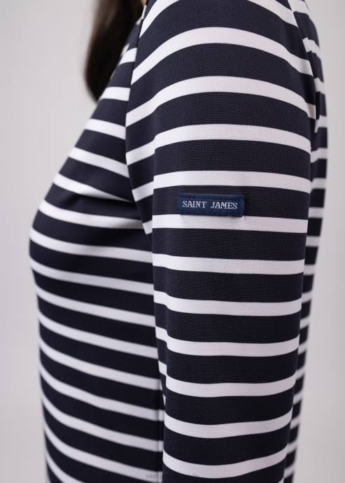 Saint James Unisex PROPRIANO III V4HD41 Form-Fitting Nautical Stripe Dress Anti-UV Stretch Fabric NAVY/WHITE - Image 6