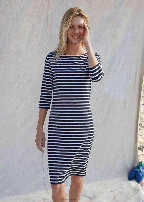 Saint James Unisex PROPRIANO III V4HD41 Form-Fitting Nautical Stripe Dress Anti-UV Stretch Fabric NAVY/WHITE - Image 1