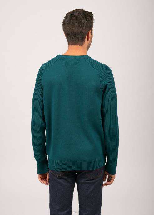 Saint James Unisex SIENNE V4HD149 Contrasting Rib Sweater 100% Wool EMERALD GREEN - Image 2