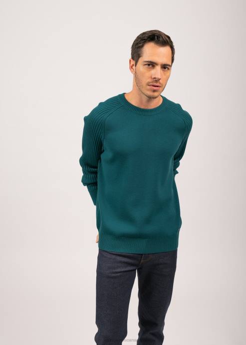 Saint James Unisex SIENNE V4HD149 Contrasting Rib Sweater 100% Wool EMERALD GREEN - Image 3