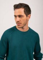 Saint James Unisex SIENNE V4HD149 Contrasting Rib Sweater 100% Wool EMERALD GREEN - Image 4
