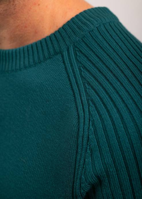 Saint James Unisex SIENNE V4HD149 Contrasting Rib Sweater 100% Wool EMERALD GREEN - Image 5