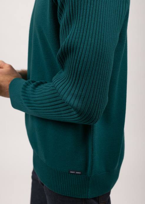 Saint James Unisex SIENNE V4HD149 Contrasting Rib Sweater 100% Wool EMERALD GREEN - Image 6