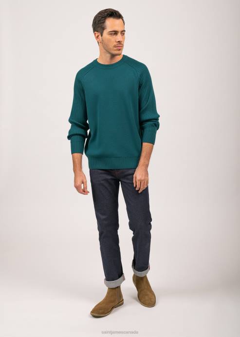 saint_james_unisex_sienne_v4hd149_contrasting_rib_sweater_100_wool_emerald_green.jpg Saint James Unisex SIENNE V4HD149 Contrasting Rib Sweater 100% Wool EMERALD GREEN - Image 1