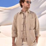 Saint James Unisex SIROCCO II V4HD143 Navy French Chore Jacket Workwear Cotton Canvas SAND