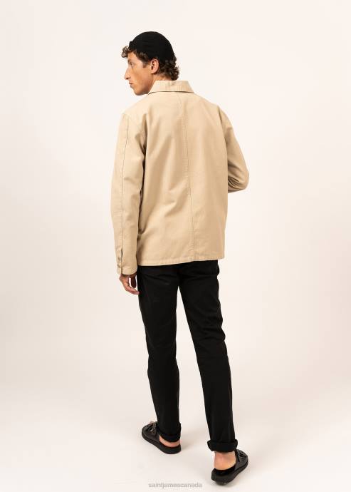 Saint James Unisex SIROCCO II V4HD143 Navy French Chore Jacket Workwear Cotton Canvas SAND - Image 3