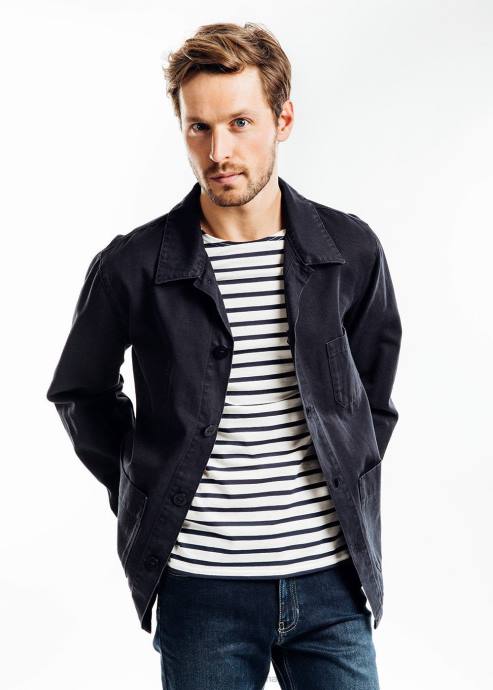 Saint James Unisex SIROCCO II V4HD151 Navy French Chore Jacket Workwear Cotton Canvas NAVY - Image 3