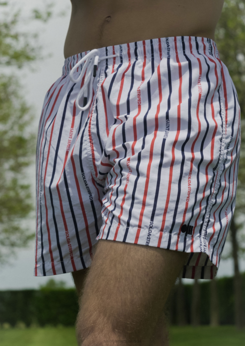 Saint James Unisex SOLID & STRIPED V4HD141 The Classic WHITE/NAVY/RED - Image 3