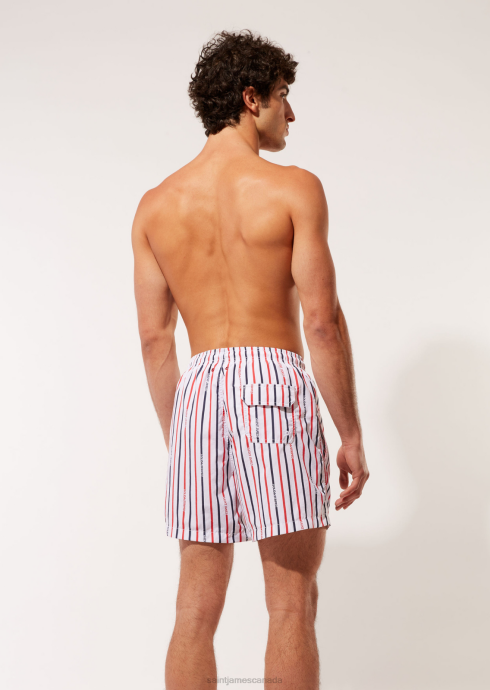 Saint James Unisex SOLID & STRIPED V4HD141 The Classic WHITE/NAVY/RED - Image 4