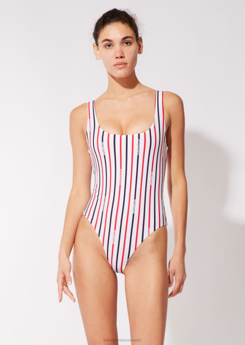 Saint James Unisex SOLID & STRIPED V4HD34 The Reversible Anne-Marie WHITE/NAVY/RED - Image 3