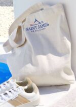 Saint James Unisex STRIPED TOTE BAG V4HD1 Tote Bag in Recycled Cotton ECRU/ROYAL BLUE - Image 2