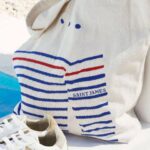 Saint James Unisex STRIPED TOTE BAG V4HD1 Tote Bag in Recycled Cotton ECRU/ROYAL BLUE