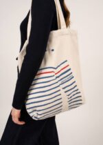 Saint James Unisex STRIPED TOTE BAG V4HD1 Tote Bag in Recycled Cotton ECRU/ROYAL BLUE - Image 4