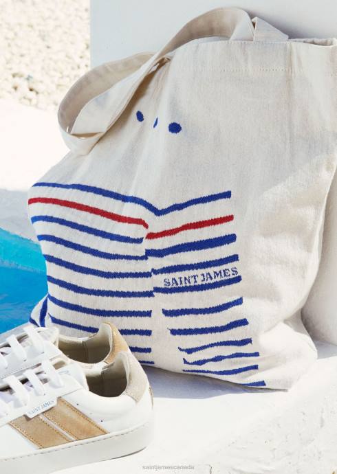 saint_james_unisex_striped_tote_bag_v4hd1_tote_bag_in_recycled_cotton_ecru_royal_blue.jpg Saint James Unisex STRIPED TOTE BAG V4HD1 Tote Bag in Recycled Cotton ECRU/ROYAL BLUE - Image 1