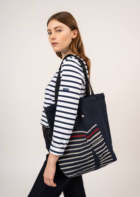 Saint James Unisex STRIPED TOTE BAG V4HD9 Tote Bag in Recycled Cotton NAVY/ECRU - Image 2