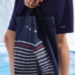 Saint James Unisex STRIPED TOTE BAG V4HD9 Tote Bag in Recycled Cotton NAVY/ECRU