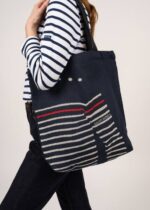 Saint James Unisex STRIPED TOTE BAG V4HD9 Tote Bag in Recycled Cotton NAVY/ECRU - Image 3