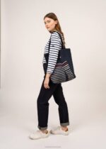 Saint James Unisex STRIPED TOTE BAG V4HD9 Tote Bag in Recycled Cotton NAVY/ECRU - Image 4