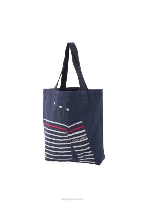 Saint James Unisex STRIPED TOTE BAG V4HD9 Tote Bag in Recycled Cotton NAVY/ECRU - Image 5