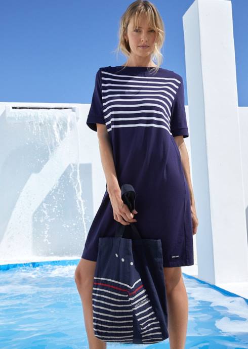 Saint James Unisex STRIPED TOTE BAG V4HD9 Tote Bag in Recycled Cotton NAVY/ECRU - Image 6